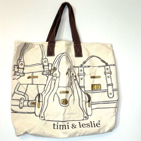 Timi & Leslie Canvas Double Strap Tip Top Happy Moms Cream Tote Bag Size Large - Picture 2 of 6